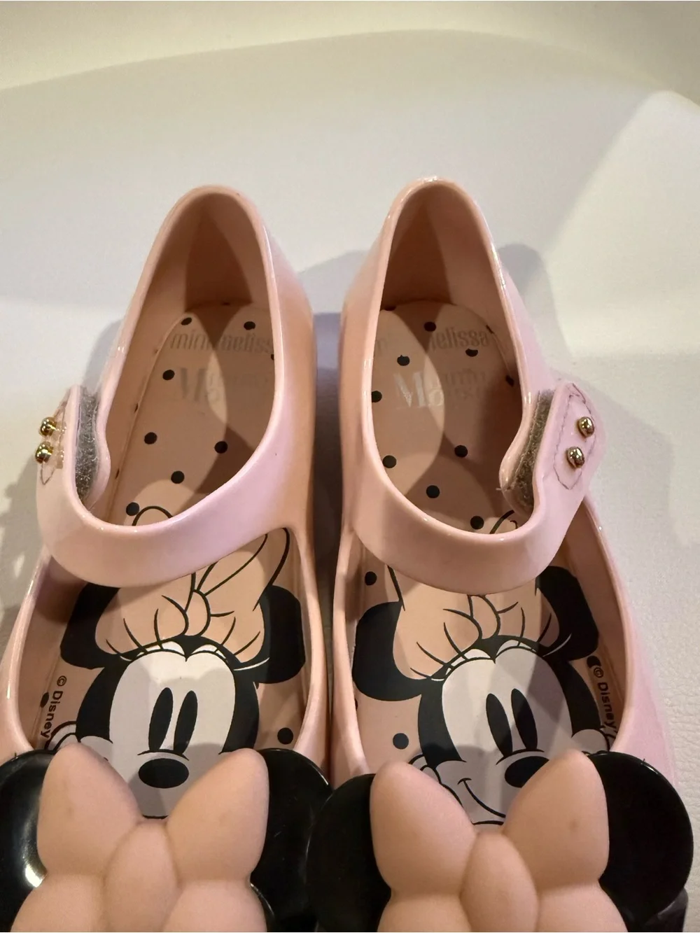 ☀️🌊 Mini Melissa’s Girls Pink Minnie Mouse Bow Mary Jane Kids Shoes NWT